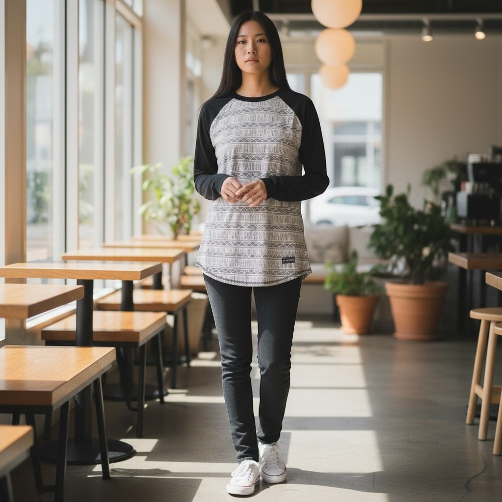 Blackstrap Women's SMALL (34") Base Layer Top Long Sleeve Raglan Geometric